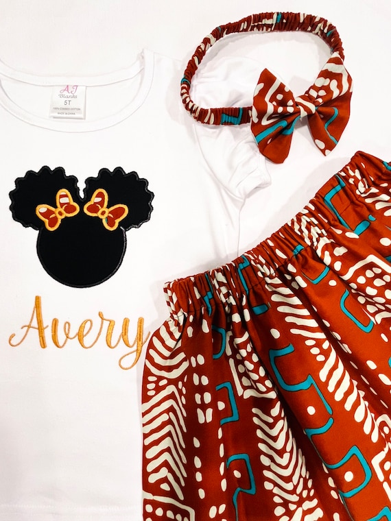 African Print Girls Outfit With Name T-shirt, African Girls Outfit