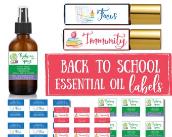 Back to School Essential Oil Printable Labels - essential oil roller labels, labels for handmade items, young living, immunity, focus roller