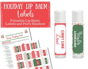 Holiday Lip Balm Printable Labels - essential oil labels, labels for handmade items, young living, Christmas, Christmas gifts, doTerra