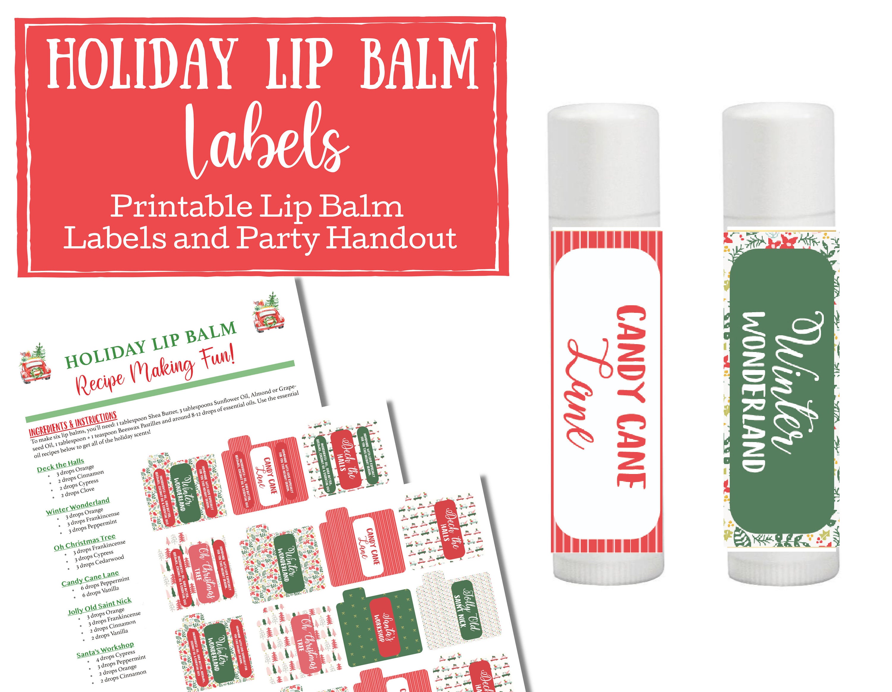 holiday lip balm printable labels essential oil labels etsy