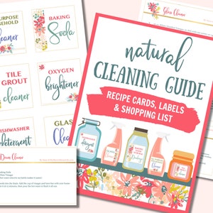 Natural Cleaning Guide - Recipe Cards, Labels & Shopping List, printable recipe cards, printable cleaning labels