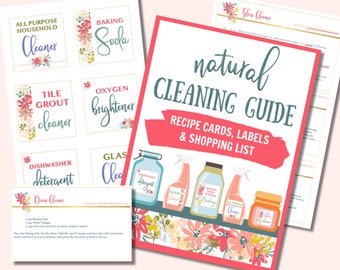 Natural Cleaning Guide - Recipe Cards, Labels & Shopping List, printable recipe cards, printable cleaning labels