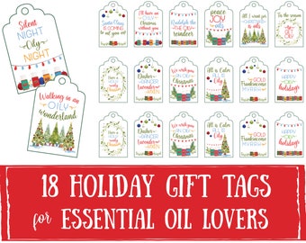Holiday Gift Tags for Essential Oil Lovers Printable Set, labels for handmade items, young living, Christmas, essential oil labels