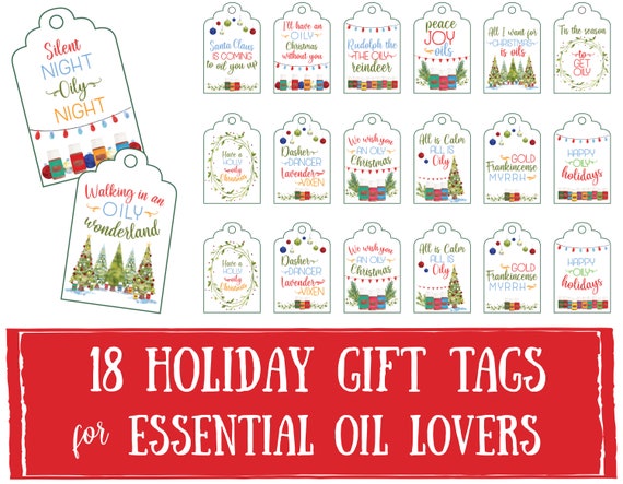 Holiday Gift Tags for Essential Oil Lovers Printable Set, labels for handmade items, young living, Christmas, essential oil labels