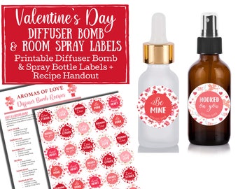 Valentijnsdag Diffuser Bomb & Spray Bottle / Room Spray Labels - etherische olie spraylabels, labels voor handgemaakte artikelen, young living, doTerra