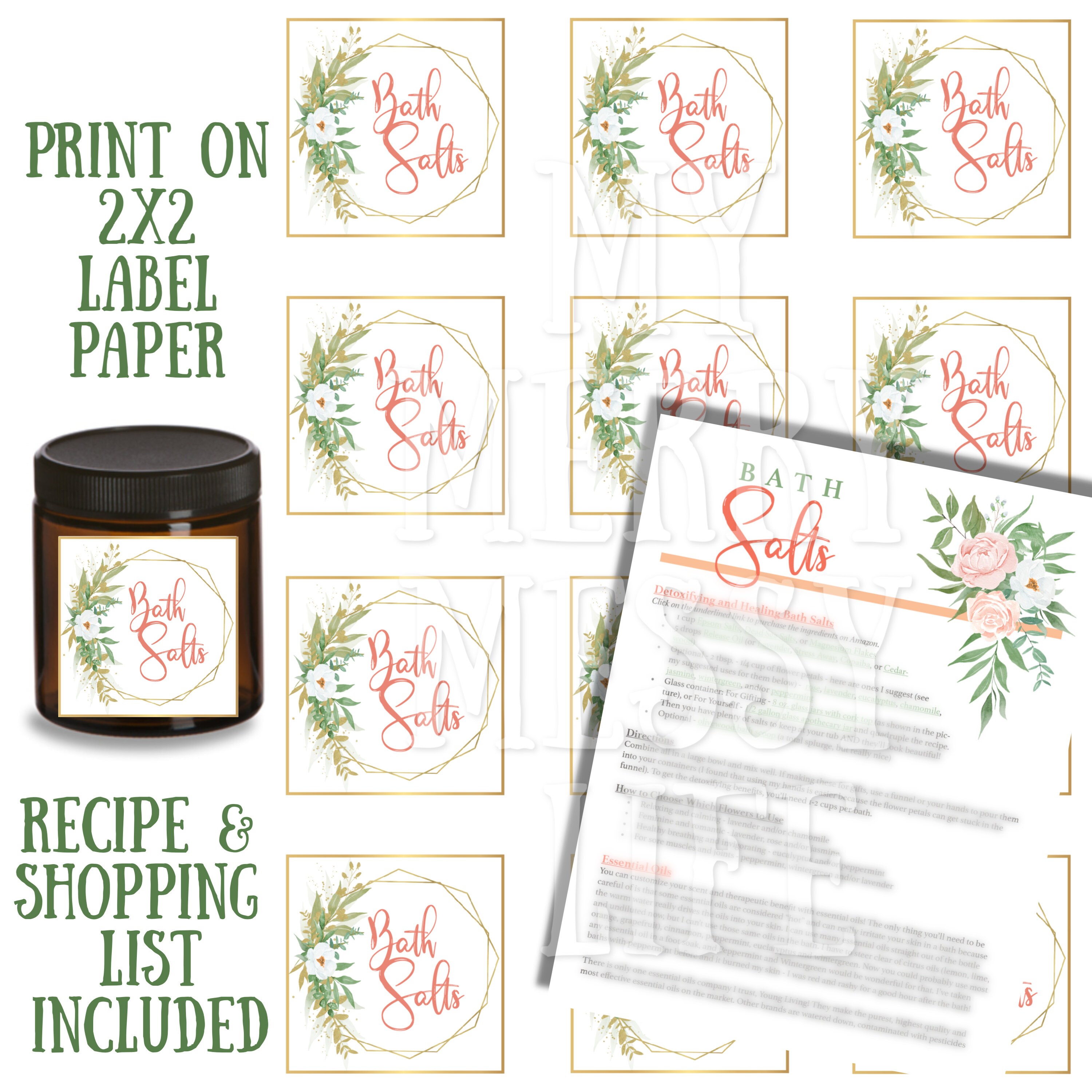 Bath Salt Labels & Instructions Labels for Handmade Items, Young Living