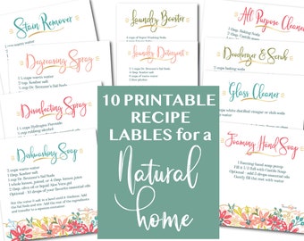 10 Natural Cleaning & Laundry Recipe Labels - printable cleaning labels, nontoxic cleaning, YLEO, essential oil printable, home organization