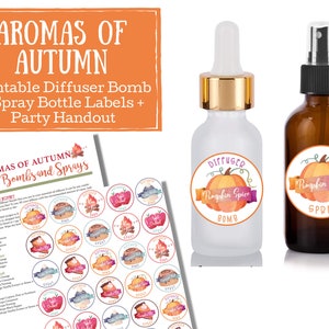 Autumn Aromas Diffusor Bomb & Spray Flasche Etiketten - Spray Flasche Etiketten, Etiketten für handgemachte Artikel, junges Wohnen, Pumpkin Spice