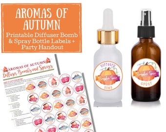 Autumn Aromas Diffuser Bomb & Spray Bottle Labels - essential oil spray labels, labels for handmade items, young living, pumpkin spice