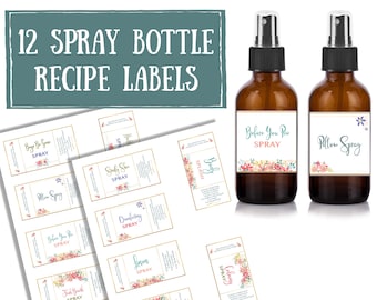 12 Essential Oil Spray Bottle Printable Recipes - labels for handmade items, young living, doTerra,