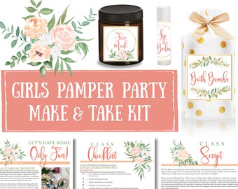 Girls Pamper Party Make and Take Kit - essential oil roller labels, labels for handmade items, young living, bath bombs, face mask, lip balm