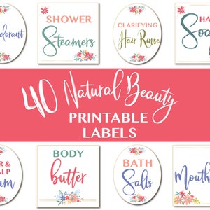 Natural Beauty Product Labels - printable stickers, organic beauty products, labels for handmade items