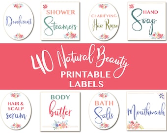 Natural Beauty Product Labels - printable stickers, organic beauty products, labels for handmade items