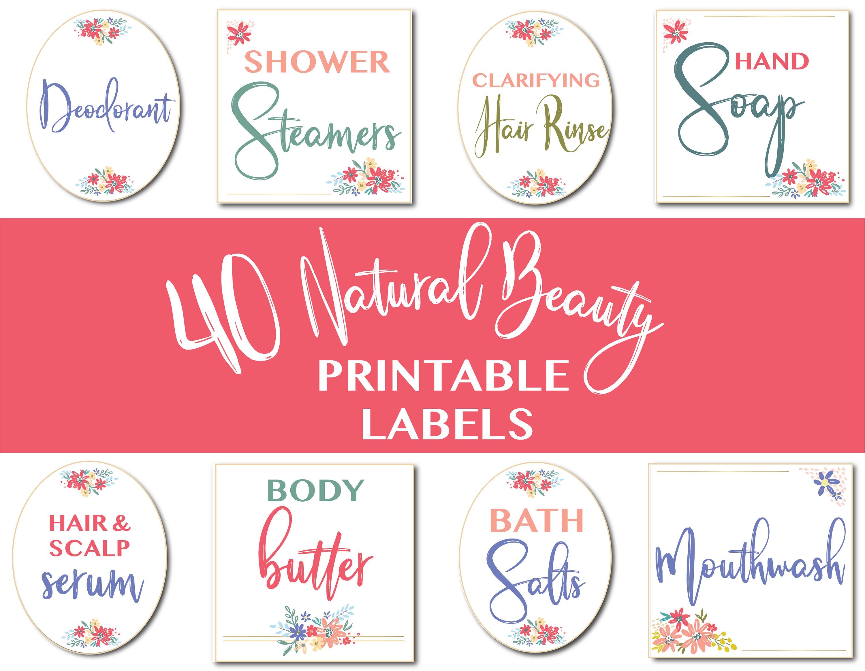 Natural Beauty Product Labels Printable Stickers, Organic Beauty