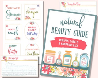 Natural Beauty Guide - Recipe Cards, Labels & Shopping List, printable recipe cards, printable stickers, organic beauty products