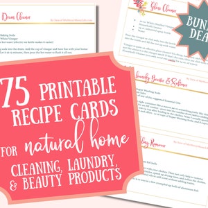 75 Recipe Cards Bundle for Natural Home Cleaning, Laundry, Bath, Body and Beauty Products, printable recipe cards,
