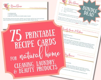 75 Recipe Cards Bundle for Natural Home Cleaning, Laundry, Bath, Body and Beauty Products, printable recipe cards,