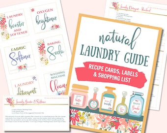 Natural Laundry Guide - Recipe Cards, Labels & Shopping List, printable recipe cards, printable cleaning labels