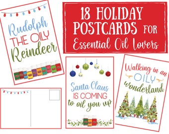Holiday Postcards for Essential Oil Lovers Printable Set, labels for handmade items, young living, Christmas, essential oil labels, doTerra
