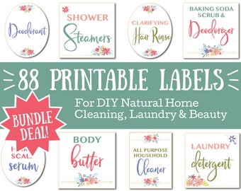 88 Printable Labels Bundle for DIY Cleaning, Laundry & Beauty Products - organizational labels, natural cleaning, pantry organization