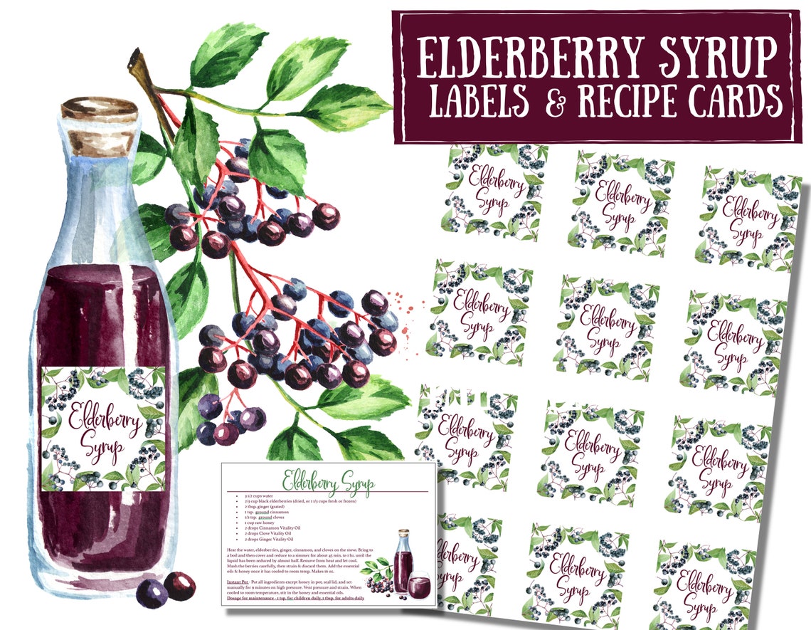 Elderberry Syrup Printable Labels &amp; Recipe Cards Essential - Etsy Australia