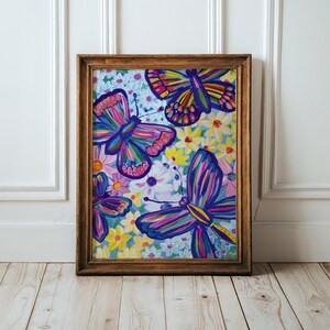 Stampa giclée di farfalle vibranti - Arte floreale colorata, arte astratta della natura, decorazione murale perfetta per gli amanti della natura