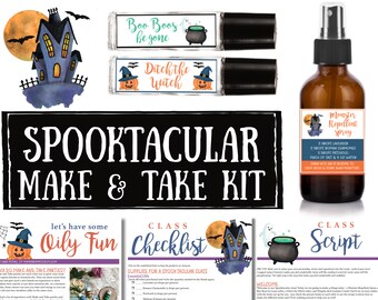 Make and Take Kit for Halloween, essential oil roller labels, labels for handmade items, young living, halloween essential oil class