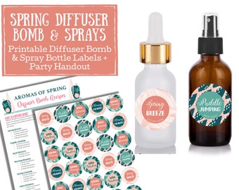 Spring Diffuser Bomb & Spray Bottle Room Spray Labels - essentiële olie spraylabels, labels voor handgemaakte artikelen, young living, doTerra