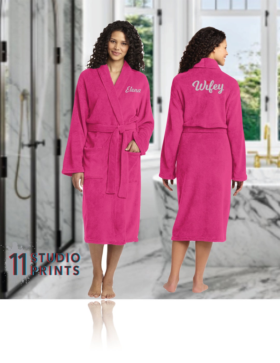 Personalized Wifey Embroidered Micro Fleece Robe With Name Luxurious