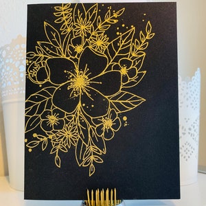Tarjeta de felicitación floral en relieve de oro, hecha a mano sólo porque tarjetas, tarjetas genéricas en blanco conjunto - cualquier ocasión