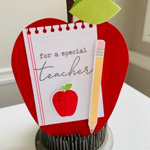 Tarjeta de maestro en forma de manzana sellada a mano, troquelada y en capas, gracias maestro, consejero, entrenador, tarjeta de regreso a la escuela