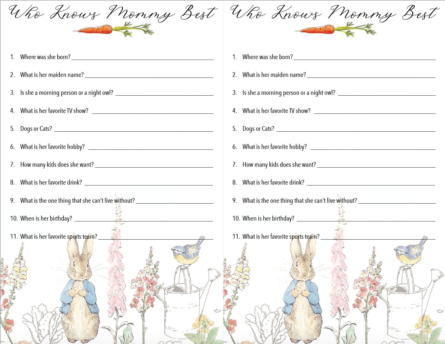 Peter Rabbit Baby Shower Games Etsy