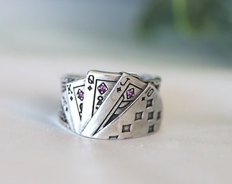 Poker Card Ring, Card Silver Ring, Luck Ring, Playing Card Ring, Streetwear Ring, Cool Ring, Unique Ring, Gift for Him or her, Unisex Ring