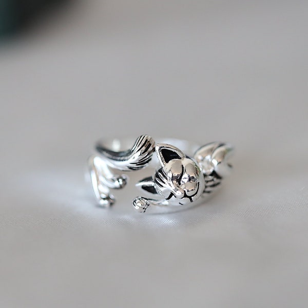 Cat Silver Ring, Cat Ring, Cat Jewelry, Cute Ring, Creative Ring, Fun Ring, Animal Ring, Adjustable Ring, Resizable Ring, Gift Jewelry Ideas