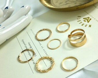 Trendy Gold Round Rings Set For Women, Fashion Jewelry, Y2K Circular Minimal Ring, Charm Joint Stacking Ring Gift, Gift Jewelry Set