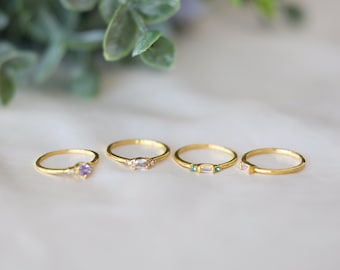 Gemstone Gold Ring Set, Thin Gold Band Ring Set, Lightweight Band Ring, Waterproof Ring Set, Event Ring Set, Stacking Ring, Gift Ring Set