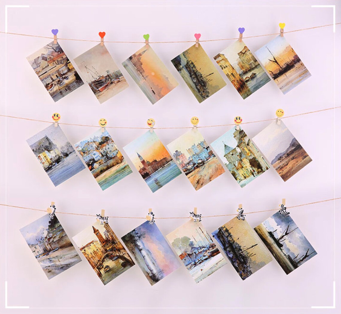 10 wooden clips with adjustable string Wooden Photo hanger Etsy