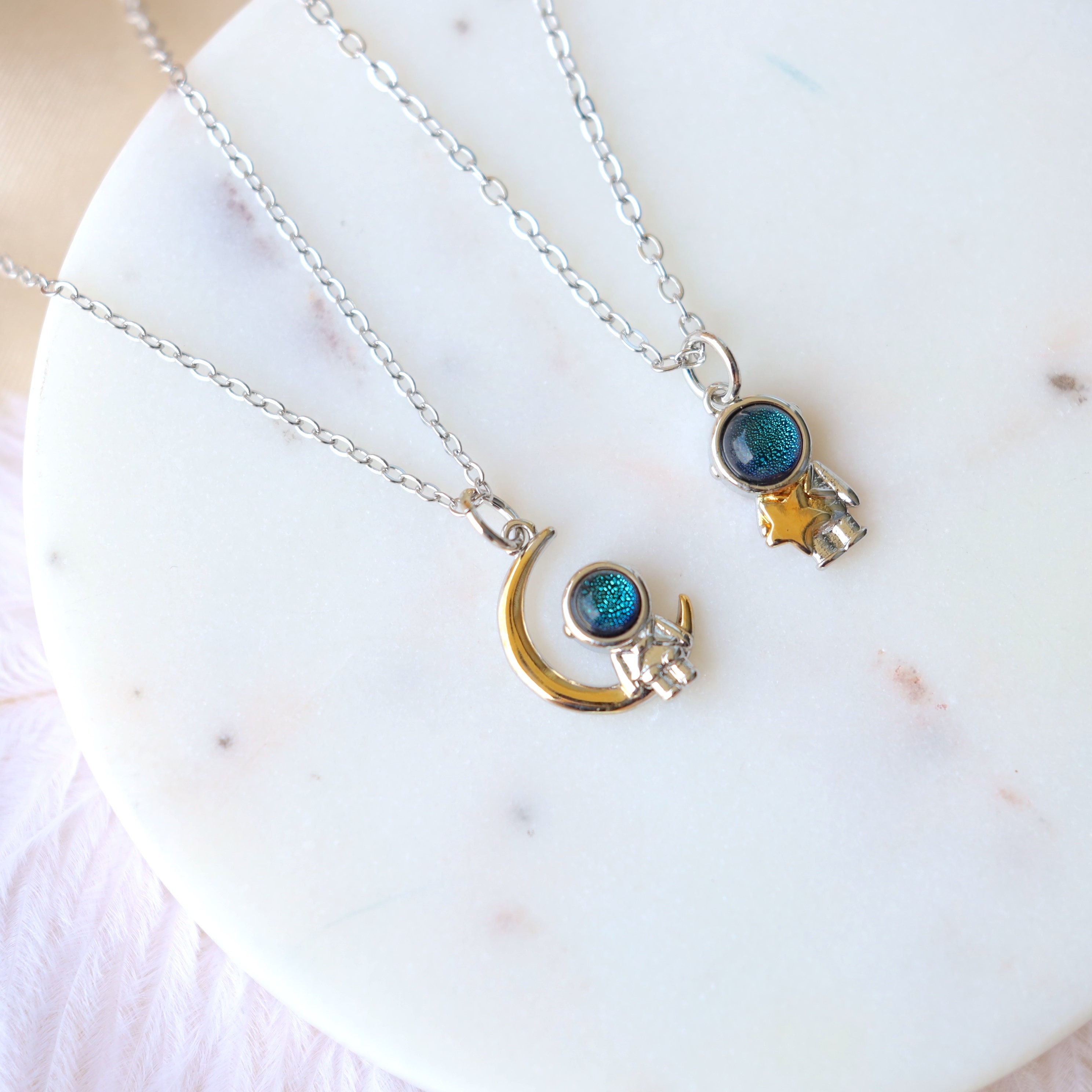 Cute Astronaut Matching Necklaces for Couples