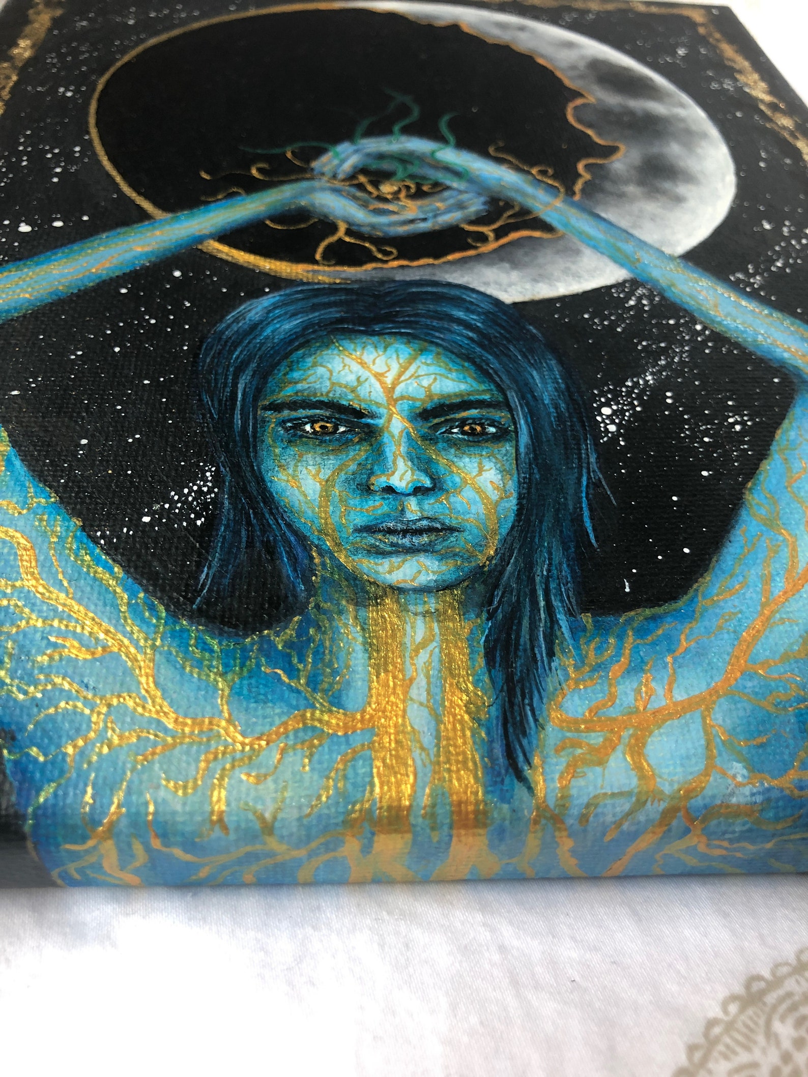 Acrylic Canvas Waxing Crescent Moon Goddess Original with Gold Etsy