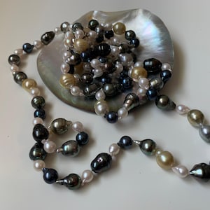 Rare!! Luxurious Mixed Genuine Baroque South Sea, Tahitian & Akoya Pearls Sterling Silver Necklace. High Quality Natural Pearls Taiwan