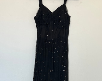 Vintage 1940&#39;s - 1950&#39;s Gold Polka Dot Tulle/ Lace Formal Maxi Ballgown