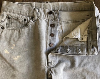 Vintage 501 Levi's Distressed Light Wash Black Denim Jean Pants