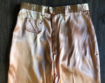 Vintage 1970&#39;s Hug Me Too Silky High Waisted &quot;Farrah Fawcett&quot; Style Disco Flared Pants
