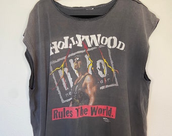 Vintage 1998 Hollywood Hogan NWO New World Order Rules The World Sleeveless Graphic T-Shirt