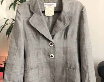 Vintage CHRISTIAN DIOR Plaid Suit Jacket w. Bakelite Buttons
