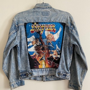Vintage Levi&#39;s 4 Pocket Custom Stryper Patch Denim Jean Jacket