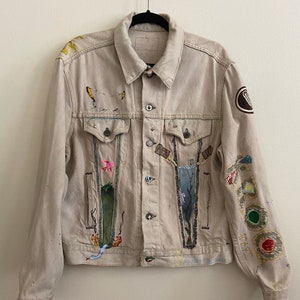 Vintage 4 Pocket Levi's Custom The Cure/Music White Denim Jean Jacket image 4