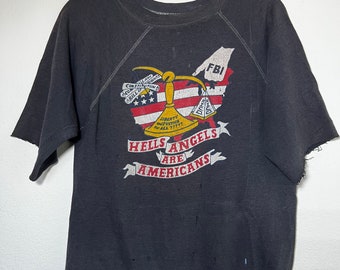 RARE Vintage Hells Angels are Americans Graphic Cropped Sleeve Crewneck