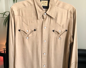 Seltenes Vintage 1940 Tem-Tex Cowboy Western Wear Langarm-Shirt m. Perle Druckknöpfe