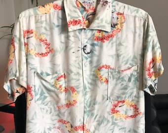 Vintage 1940's-1950's Aloha Lei Luau Hawaiian Rayon Shirt